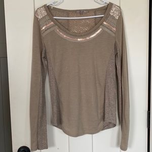 Long Sleeve Sequined Miss Me Top Size L